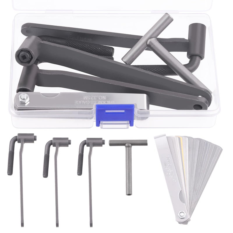 Tanstic 5Pcs Motorcycle Engine Valve Adjustment Tool Set 8mm 9mm 10mm Valve Screw Spanner Engine Valve Screw Repair Wrench Valve Adjusting Square Hexagonal Spanner with Feeler Gauge